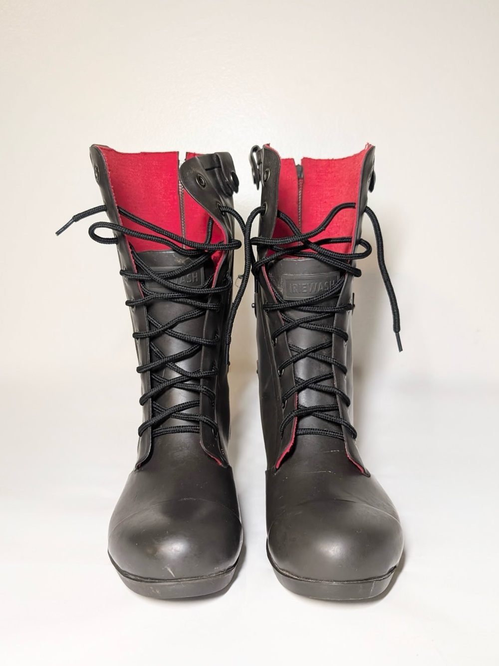 Irie Wash Tall Fold Down Lace Up Rubber Boots Women’s Size 5
